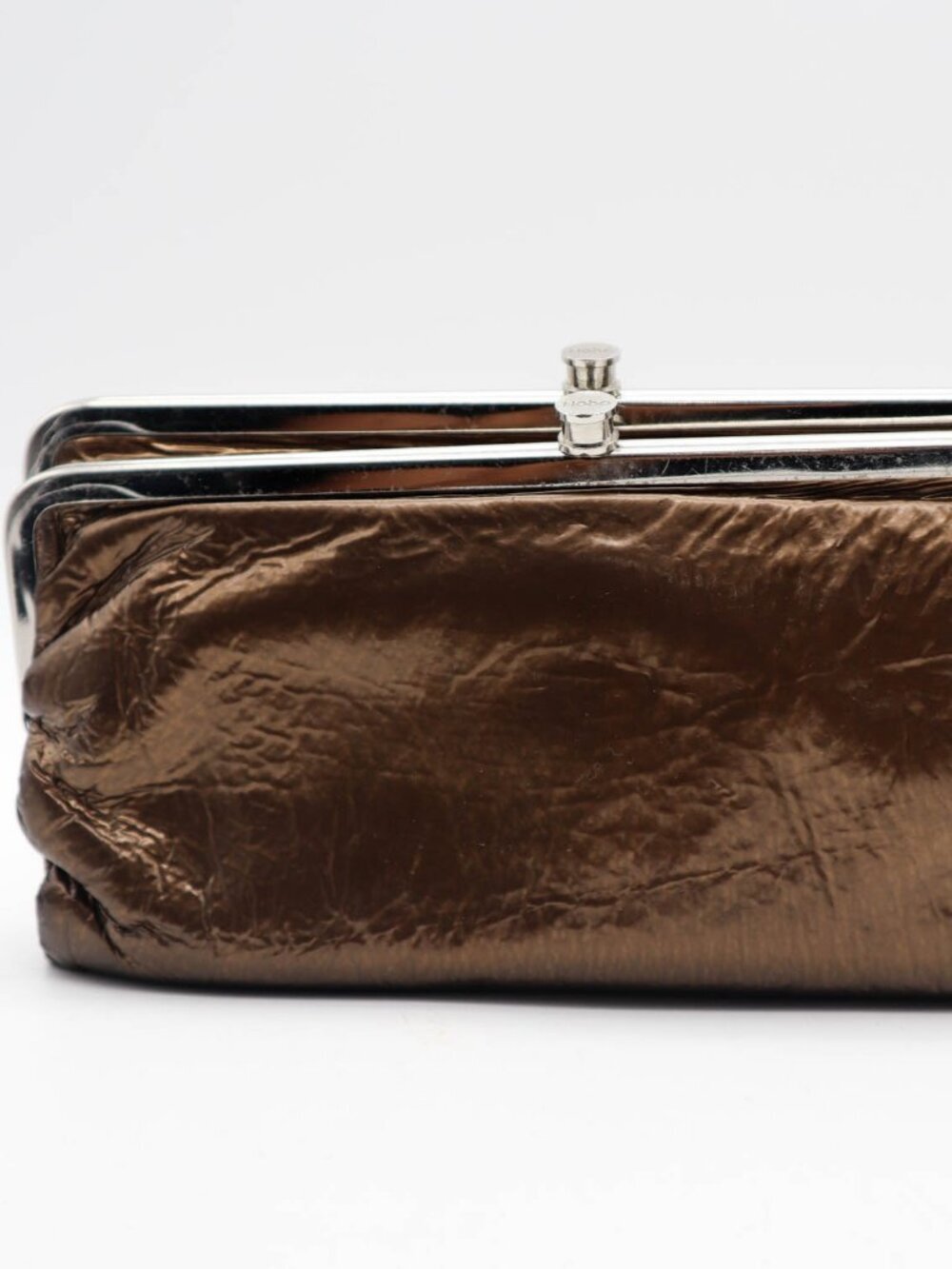 Hobo Lauren Double Kiss Lock Frame Clutch Wallet Bronze Brown Organizer Boho
